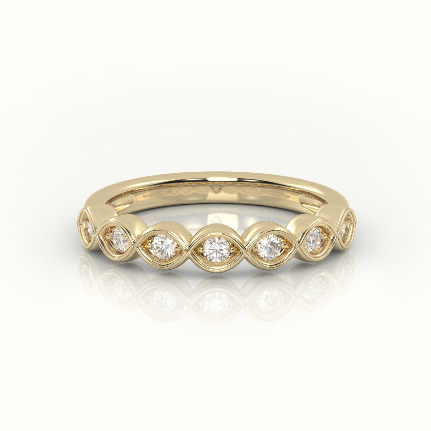 18k yellow gold  round diamond infinity style designer half eternity wedding band