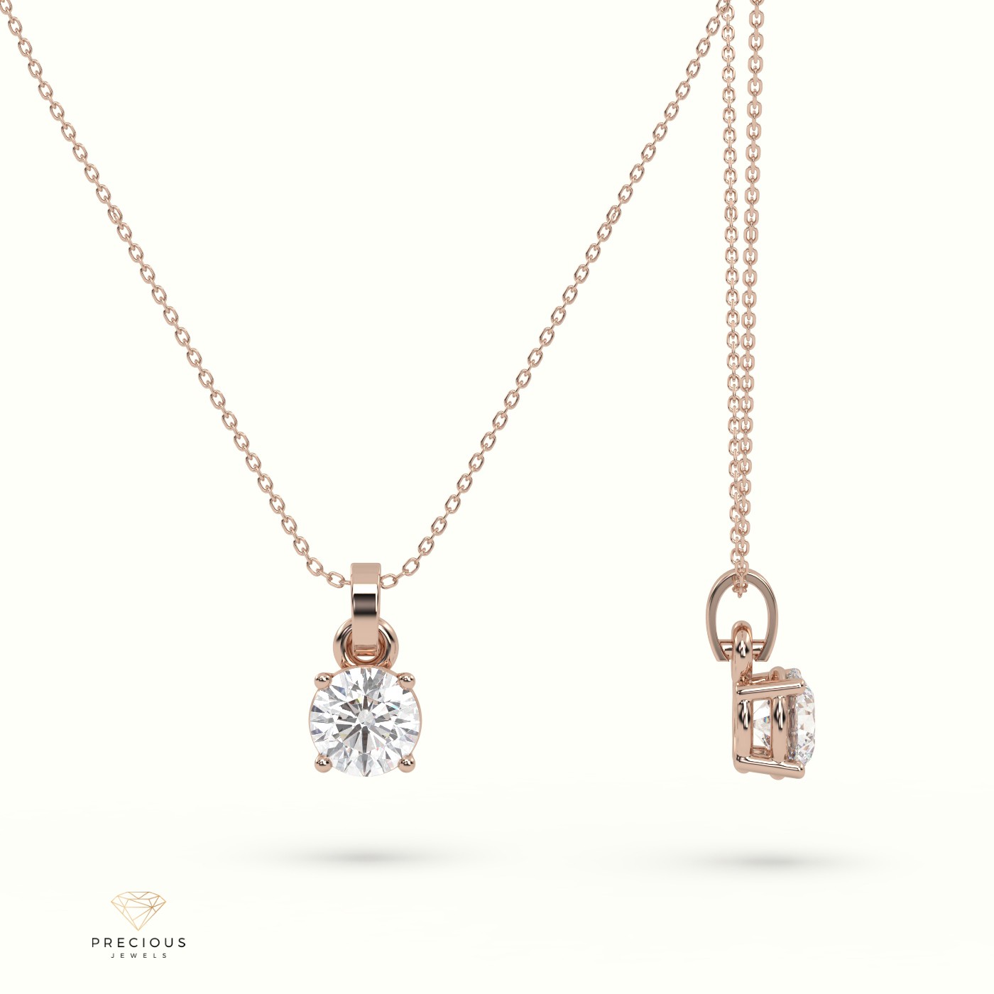 18k rose gold certified diamond solitair pendant 0.30 ct to 1.50 ct si1 quality g color round 4 prongs Photos & images