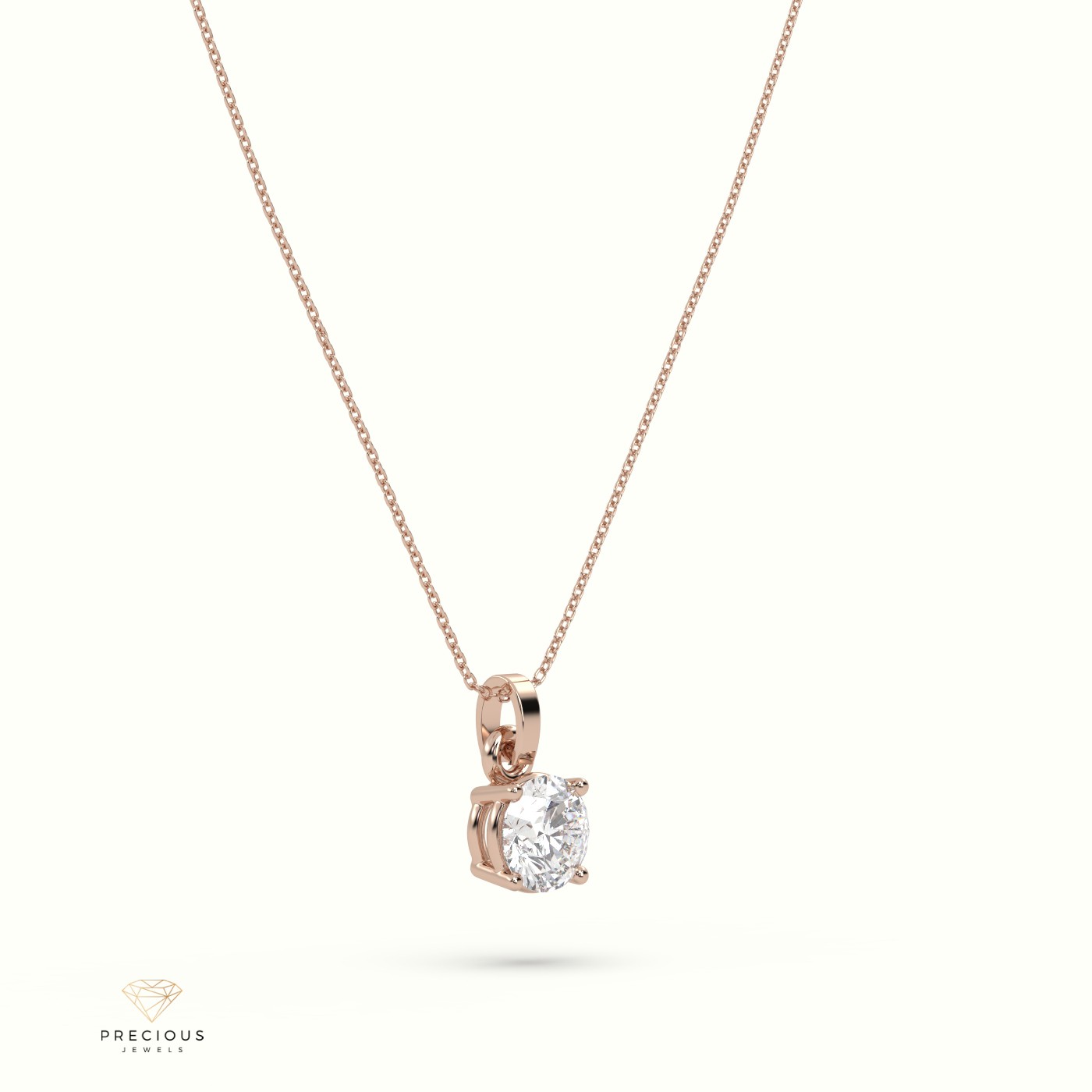 18k rose gold  diamond solitair pendant 1.50 carat 4 round shaped prongs Photos & images