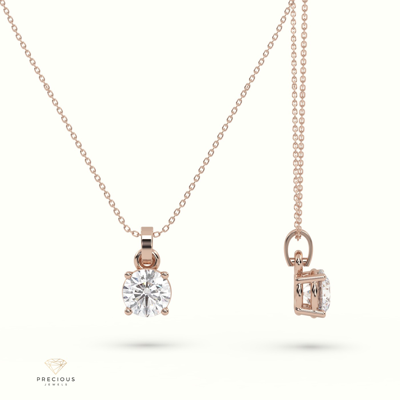 18k rose gold  diamond solitair pendant 1.50 carat 4 round shaped prongs Photos & images