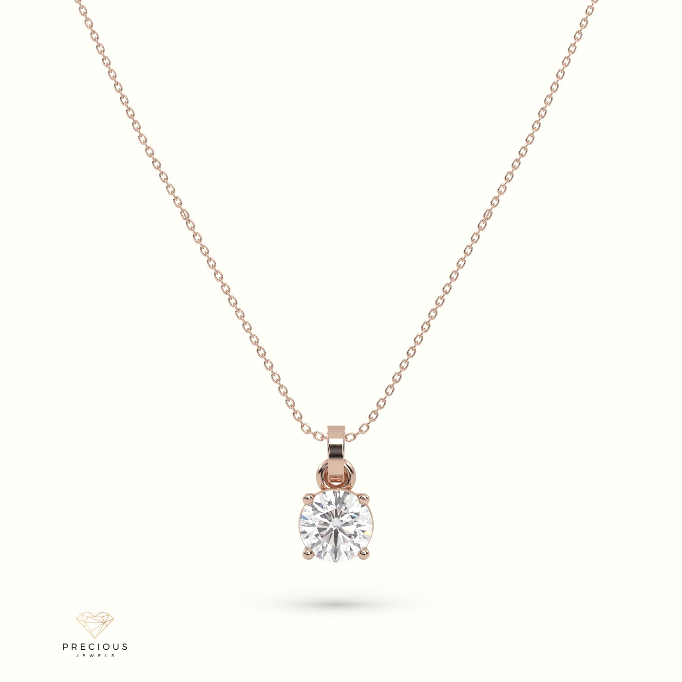 18k rose gold  diamond solitair pendant 1.50 carat 4 round shaped prongs